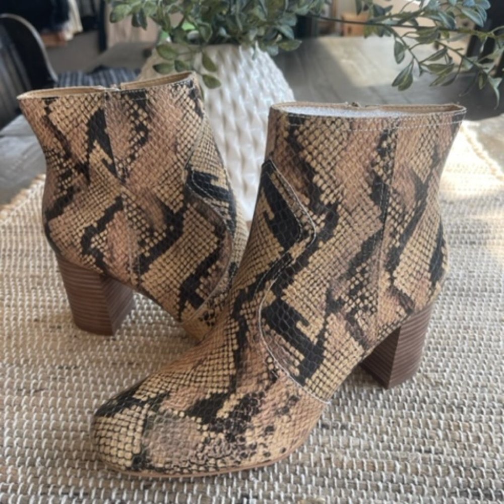 Lucky Brand Snake Print Leather Ankle Boots